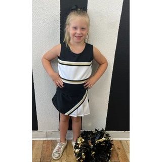 Black, White & Vegas Gold Metallic Cheerleading Outfit