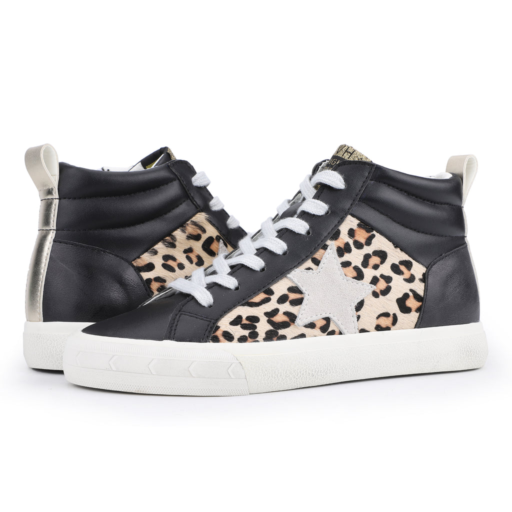 Lester Black with Leopard, Met. Gold Star High Top Vintage Havana Snea