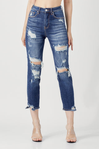 Gracie Distressed High Rise Tapered Jeans