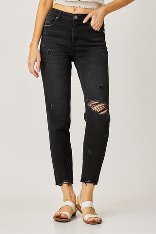 Leah Mid-Rise Tapered Black Jeans