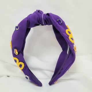 Purple & Gold Paw Print Seed Bead Headband
