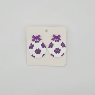 Game Day Cuties - Purple Bow Paw Prints Earrings