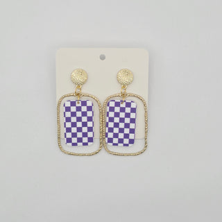 Game Day Checkered Rectangle Hoop Earrings
