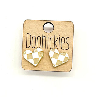 Checkered Heart Studs