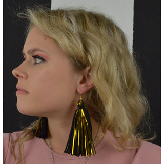 Black & Metallic Gold Tassel Earrings