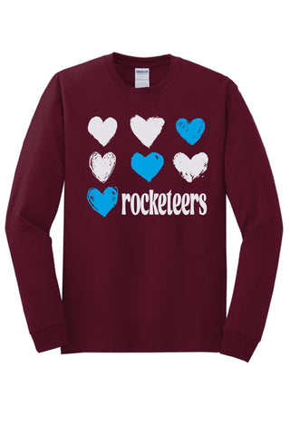 Bowie Rocketeers - Foil Hearts Long Sleeve T-Shirt