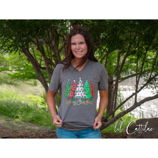 Polka Dot Trees V-Neck - Christmas Tee