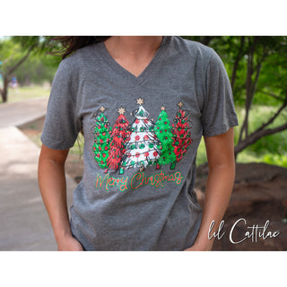 Polka Dot Trees V-Neck - Christmas Tee