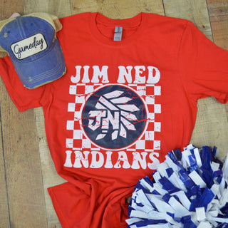Jim Ned Indians - Checkered T-Shirt