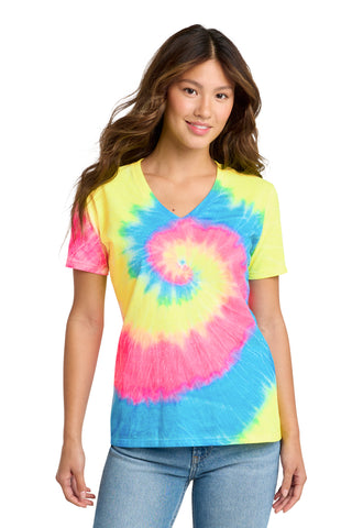 Port & Co® Women's Tie-Dye V-Neck Tee.  LPC147V