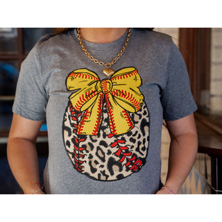 Leopard Softball with Bow - Softball Tee - Lil Cattilac