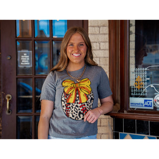 Leopard Softball with Bow - Softball Tee - Lil Cattilac