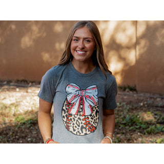 Leopard Baseball with Bow - Baseball Tee - Lil Cattilac