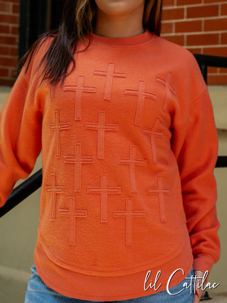 Cross Appliqued Poncho Sweatshirt - Singles