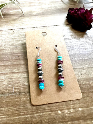 Purple & Turquoise Dangle Earrings with Navajos
