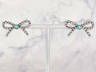 2319  R3-62B 3D Ball Texture Ribbon Earrings Turq