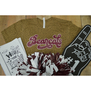Hawley Bearcats - Script with Animal Print T-Shirt
