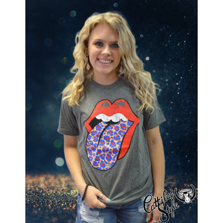 Rock N Roll Leopard Red & Royal School Spirit Tongue Graphic Tee