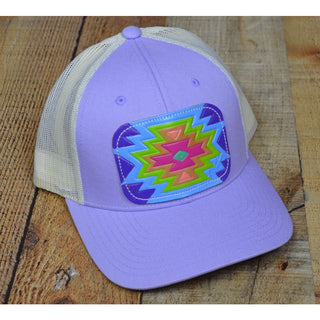 Bright Colored Aztec Leather Patch on a Trucker Cap